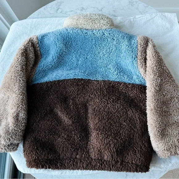 Tinycottons Colorblock Polar Sherpa Jacket - in Brown, Tan, Blue
